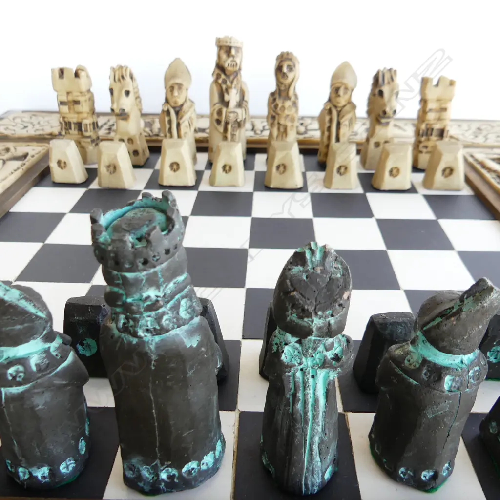 LG CHESS SET BASED ON LEWIS PIECES - RESIN & MARBLE 630x630mm H.95mm Image 1++