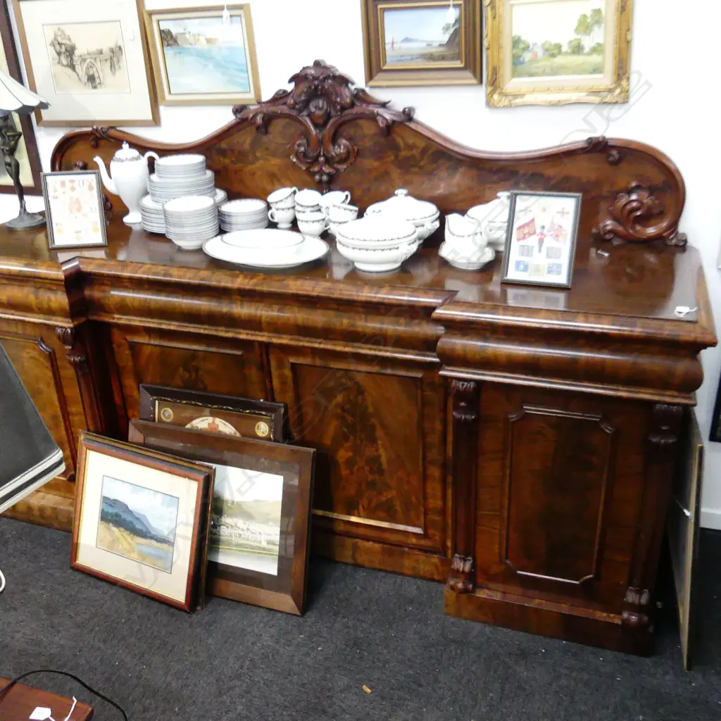 WILLIAM IV FLAME MAHOGANY TWIN PEDESTAL SIDEBOARD 2260x640x1450mm Image 1++