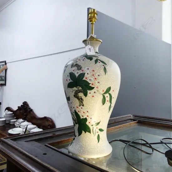 ORIENTAL LAMP; CRACKLE GLAZE NO SHADE H.460mm