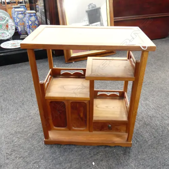 SMALL JAPANESE EXOTIC WOOD DISPLAY CABINET H.530mm