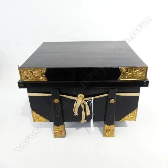 OLD JAPANESE BLACK LACQUER TEMPLE BOX W GILT METAL FITTINGS 330 x 285 x 225mm