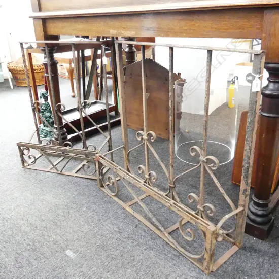 2 VINTAGE WROUGHT IRON PLANTER POT STANDS L 710 & 500MM H. 700MM (BOTH HAVE SURFACE RUST)