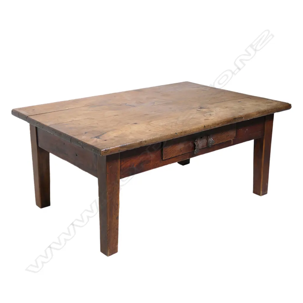 LOW 19thC FRENCH STYLE ELM PLANK TOP TABLE Image 1++