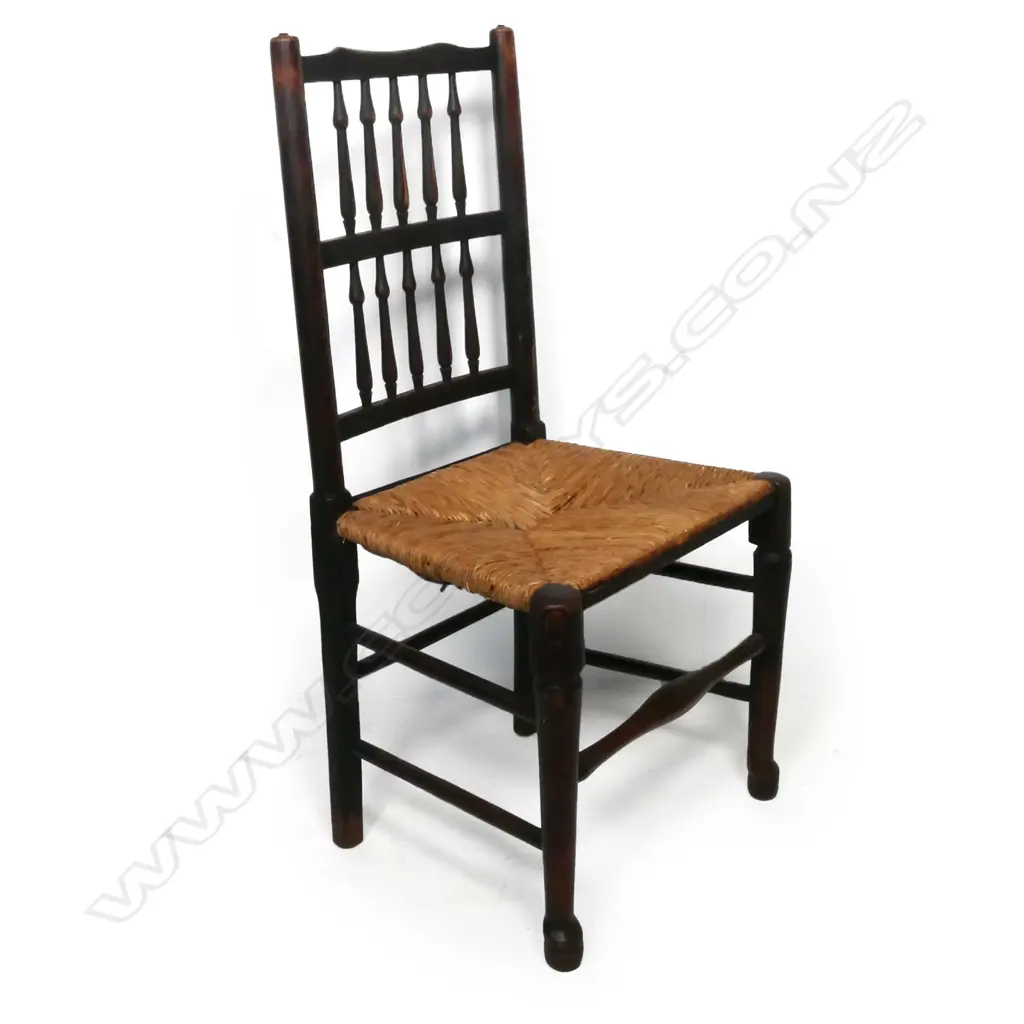 A set of four 19thC country spindle back chairs, Image 1++