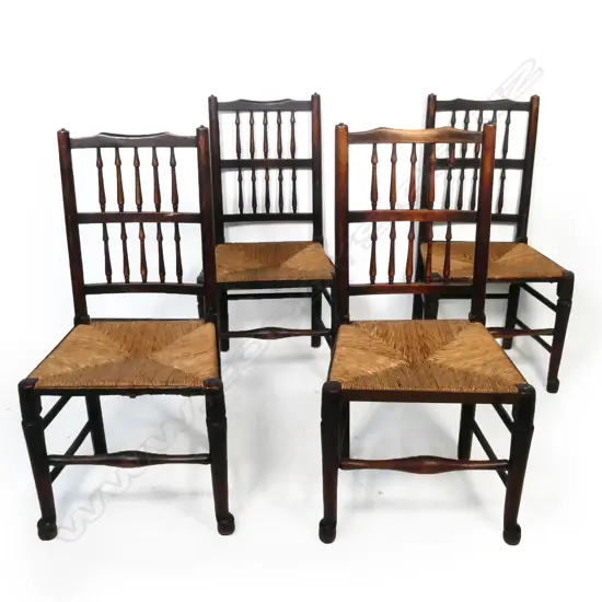 A set of four 19thC country spindle back chairs,