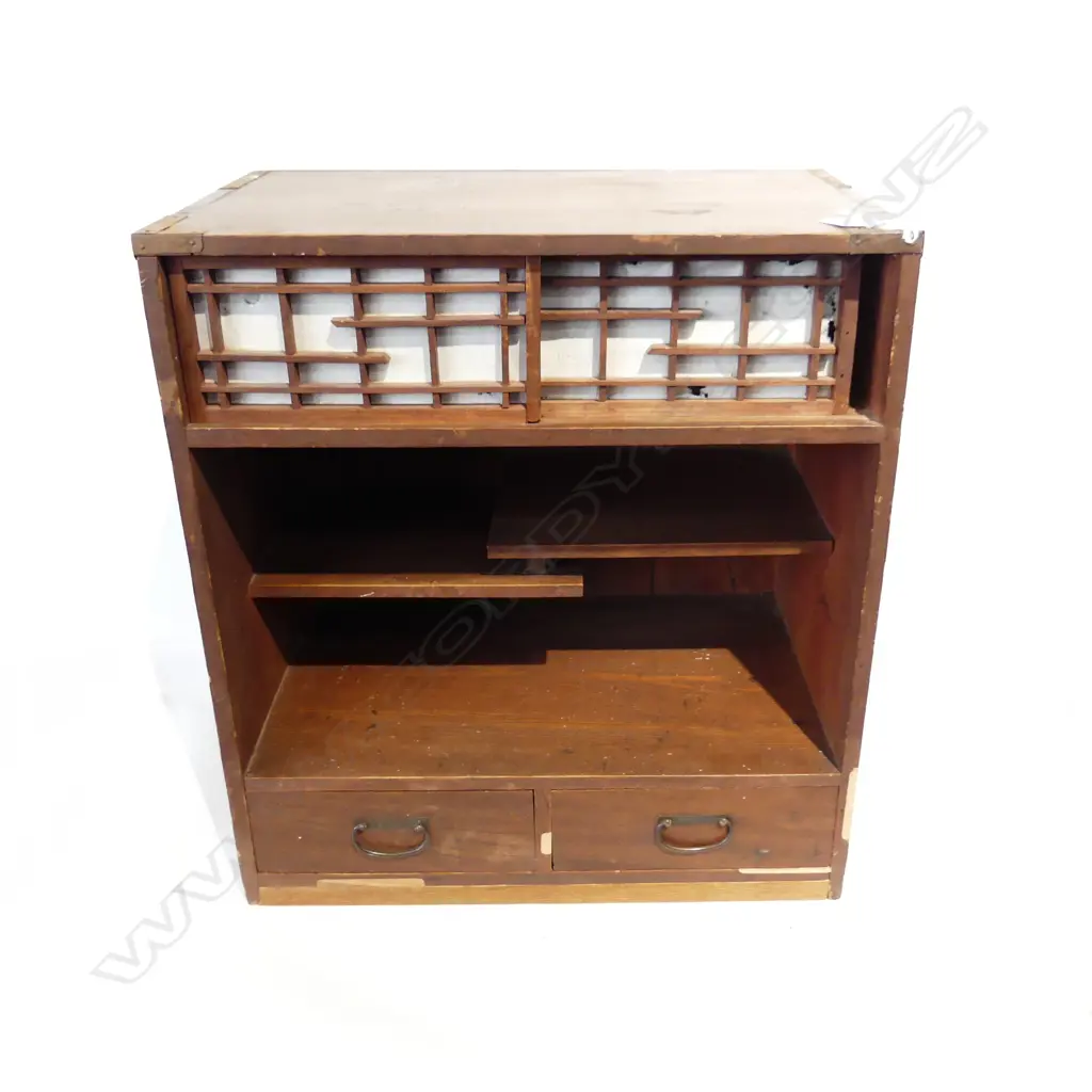 JAPANESE VINTAGE BEDSIDE / COLLECTORS CHEST pr drs pr drws & open section 450 x 275 x 500mm Image 1++