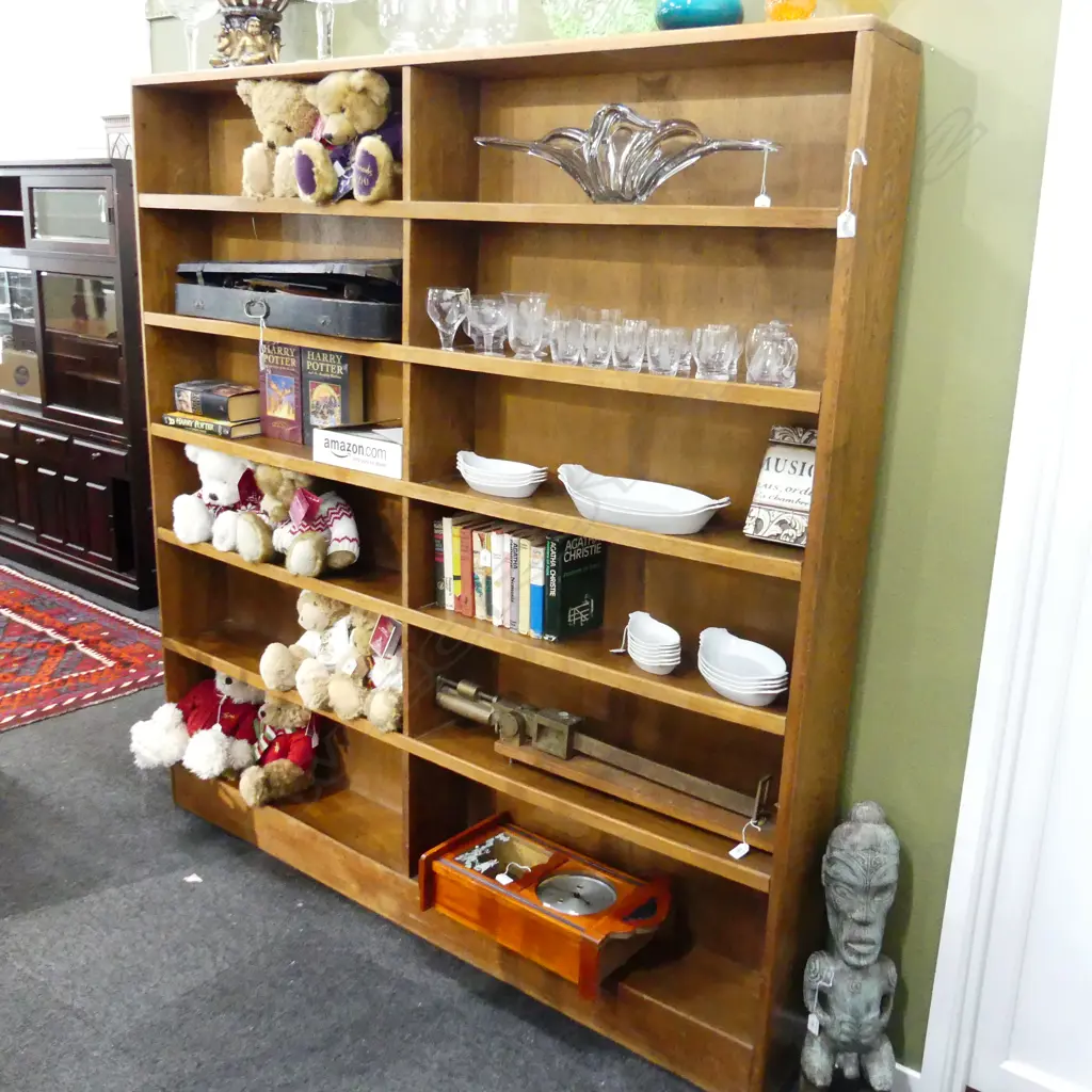 LG DOUBLE BAY OAK BOOKCASE 1830x215x1905mm... borer to back board Image 1++