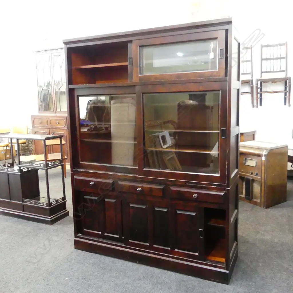 HOKKAIDO MINGEI HIGH END CHERRY WOOD KITCHEN CABINET BEVELLED GLASS 1350 x 430 x 1800mm Image 1++