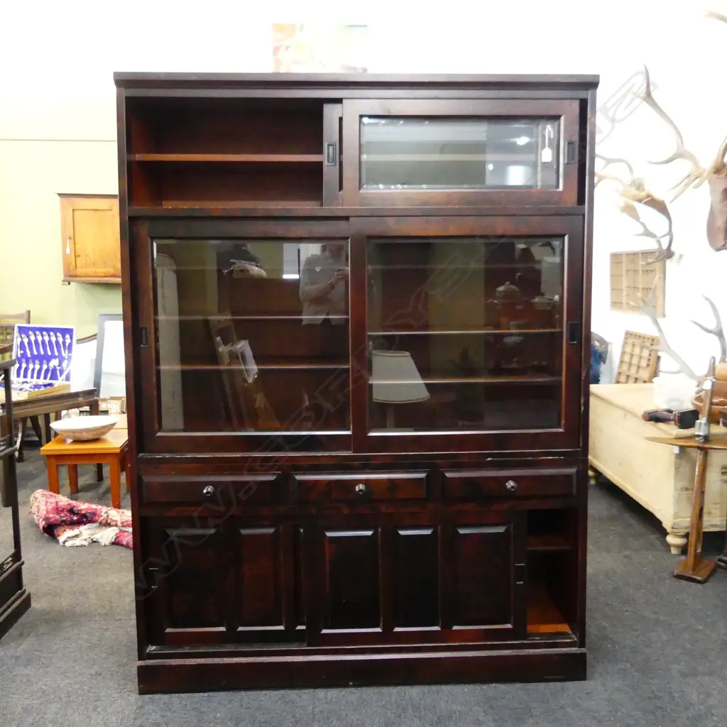 HOKKAIDO MINGEI HIGH END CHERRY WOOD KITCHEN CABINET BEVELLED GLASS 1350 x 430 x 1800mm Image 1++