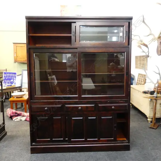 HOKKAIDO MINGEI HIGH END CHERRY WOOD KITCHEN CABINET BEVELLED GLASS 1350 x 430 x 1800mm