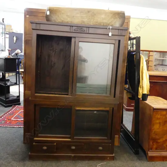 JAPANESE VINTAGE GLAZED 2 SECTION BOOKCASE 1055 x 355 x 1590mm