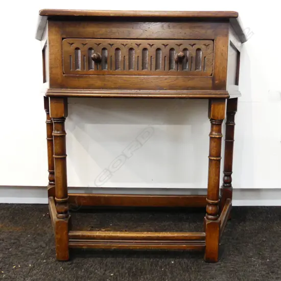 OAK JACOBEAN STYLE SINGLE DRAWER SIDE TABLE L. 840MM