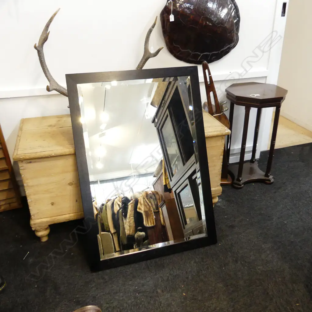 MODERN BEVELED MIRROR; EBONISED FRAME 700x1000mm Image 1++