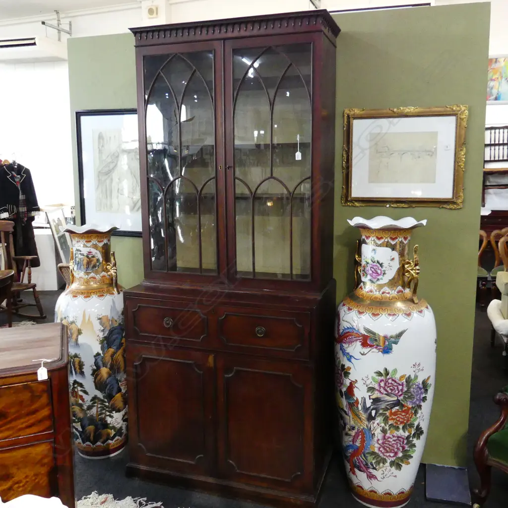 GEO.III MAHOGANY BOOKCASE CABINET some faults glass cracked 1000x550x2340mm Image 1++