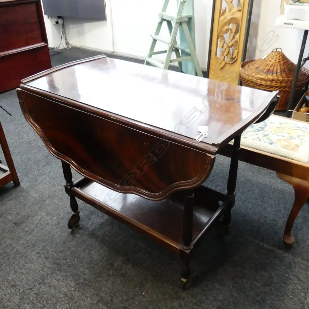 MAHOGANY DROP SIDE TEA TROLLEY W.810mm Image 1++