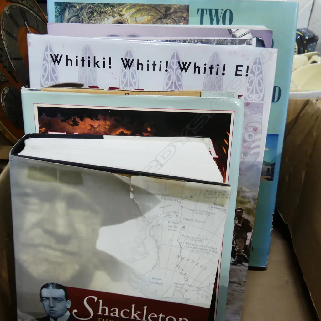 BOX COFFEE TABLE BOOKS. INCLS 'TWO HUNDRED YEARS NZ PAINTING' & 'SHAKELTON THE POLAR JOURNEYS' Image 1++