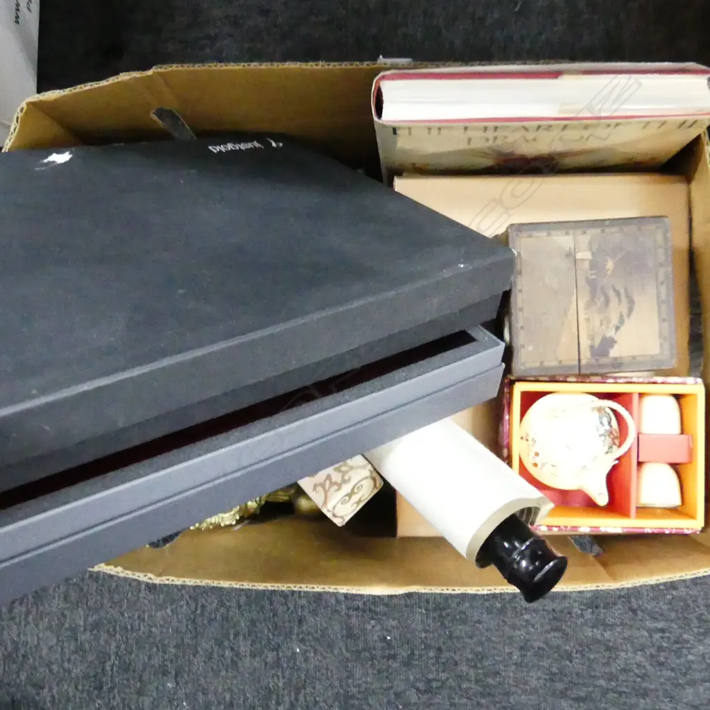 BOX LOT ASST. ORIENTAL ITEMS; SCROLLS, CERAMICS ETC Image 1++