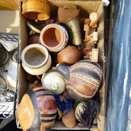 COLLECTION OF WOODEN CHILDRENS TOYS, TURNED WOODEN CONTAINERS, CERAMIC ETC