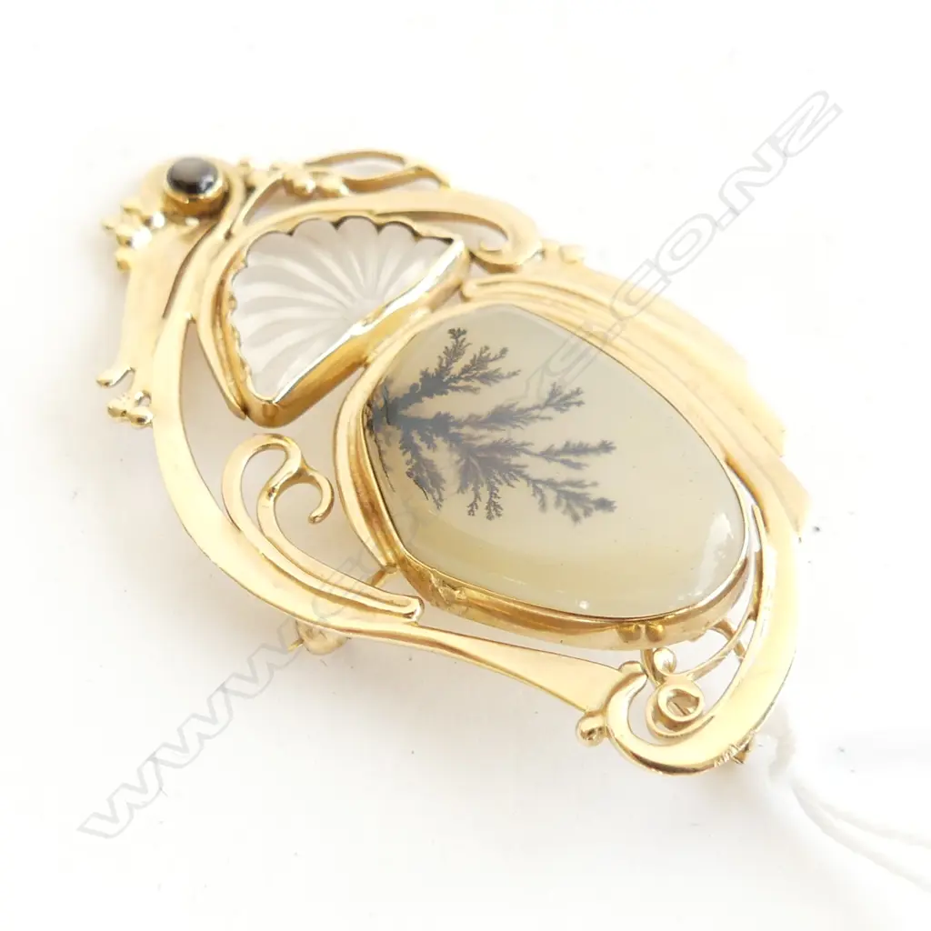 14CT DESIGNER MOSS AGATE BROOCH/PENDANT Image 1++