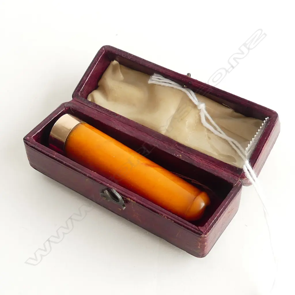 9CT GOLD AND AMBER CIGAR HOLDER IN CASE Image 1++