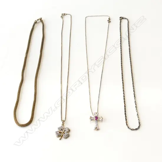 4 SILVER GILT NECKLACES 19 GRAMS