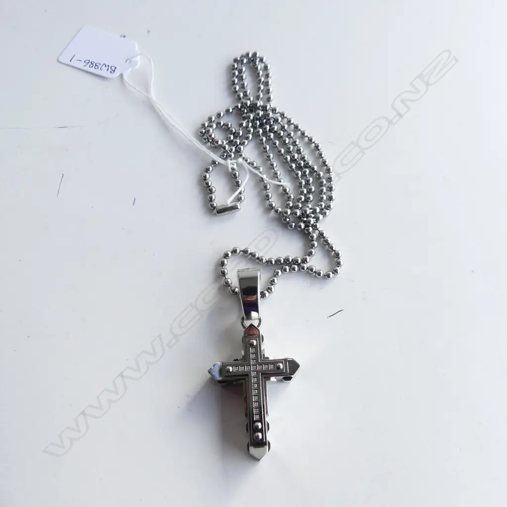 STAINLESS STEEL & DIAMOND CROSS NECKLACE, WITH VALUATION Image 1++