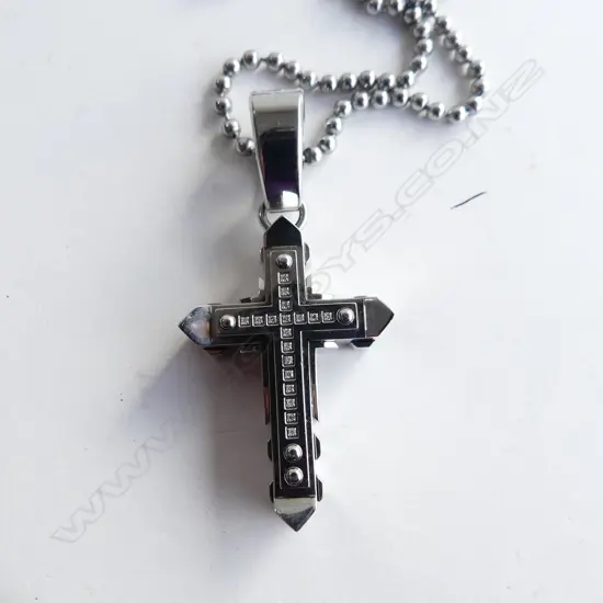 STAINLESS STEEL & DIAMOND CROSS NECKLACE, WITH VALUATION