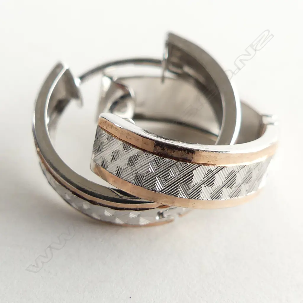 PR 9CT 2 TONE WHITE GOLD SM HOOP EARRINGS  Image 1++