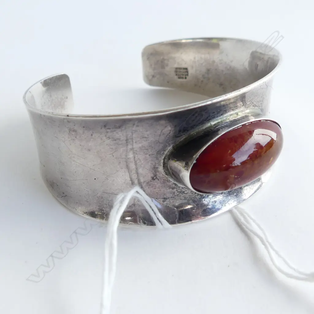 DANISH SILVER CUFF BY N.E FROM with lge AMBER? CABOCHON Ex. Jill Mandeno estate Image 1++