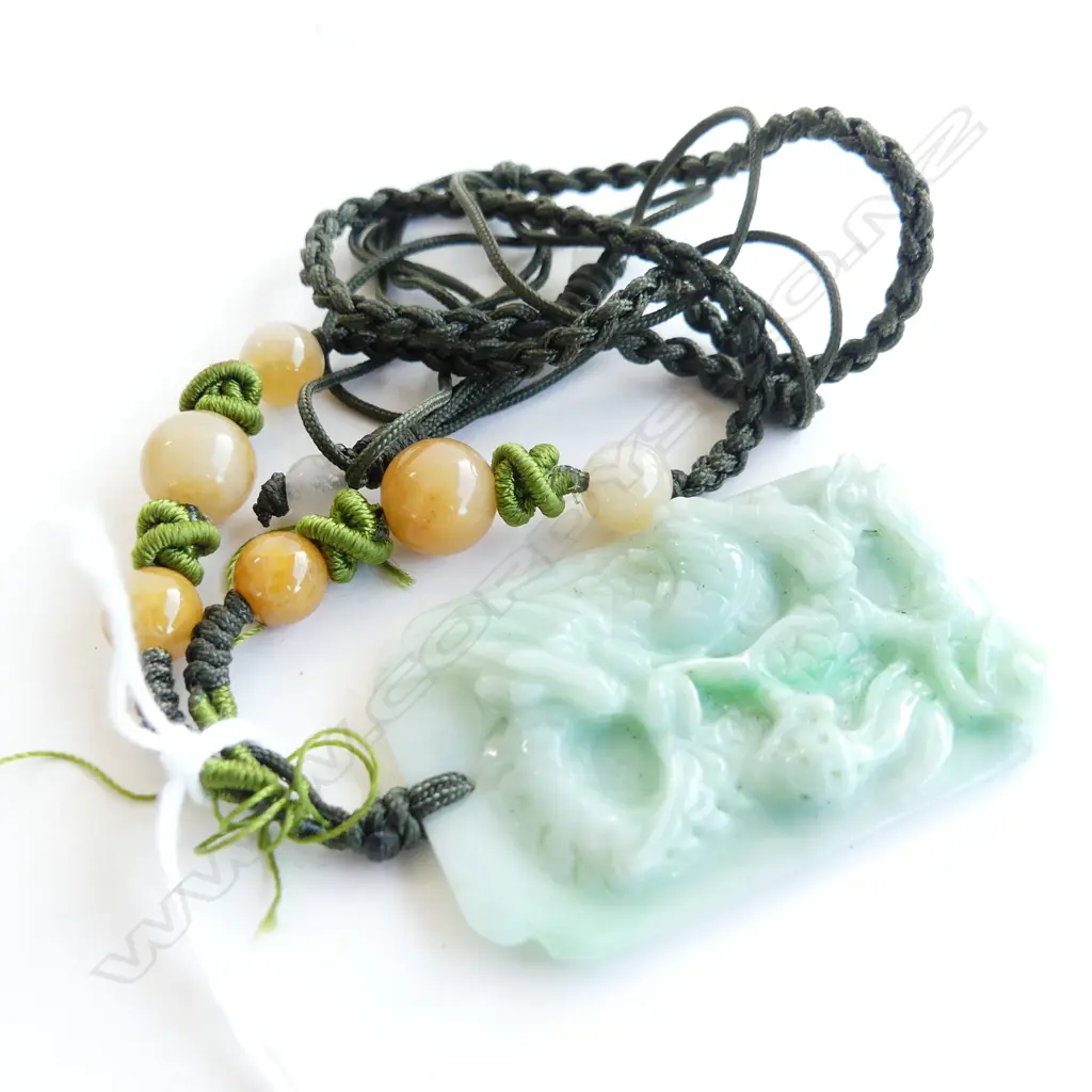 CARVED JADEITE TABLET PENDANT relief dragon Image 1++