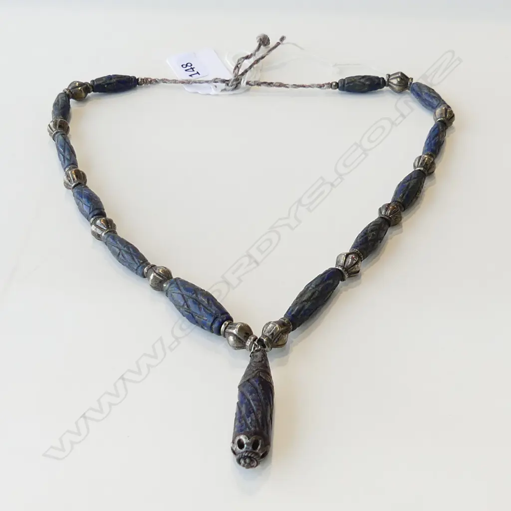 I980’S PESHAWAR HAND CUT LAPIS LAZULI BEADS ON STRING 440MM Image 1++