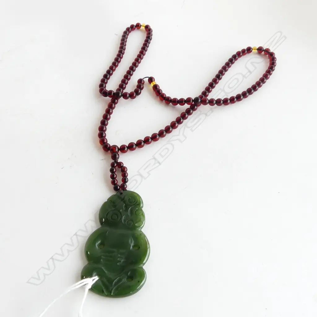 GREENSTONE TIKI PENDANT NECKLACE L.65mm Image 1++