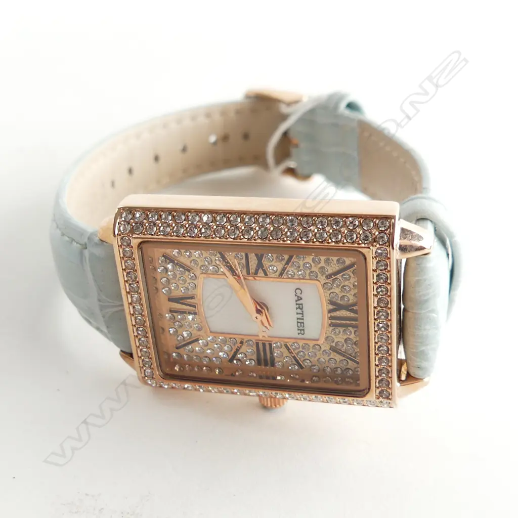 REPLICA LADIES WATCH, SWISS MOVEMENT, GREY LEATHER STRAP, WORKING Image 1++