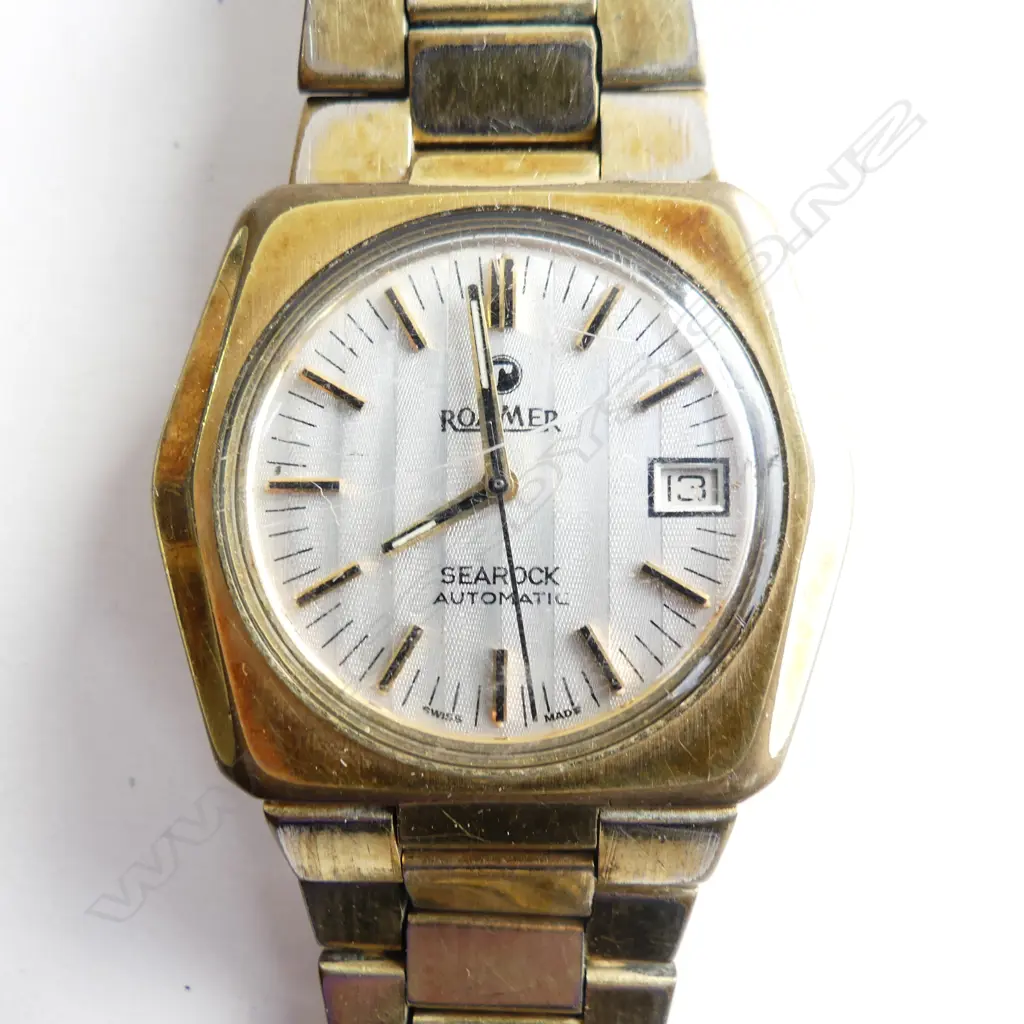 ROAMER 'SEAROCK' AUTO RETRO WRISTWATCH gold plate w some wear Image 1++