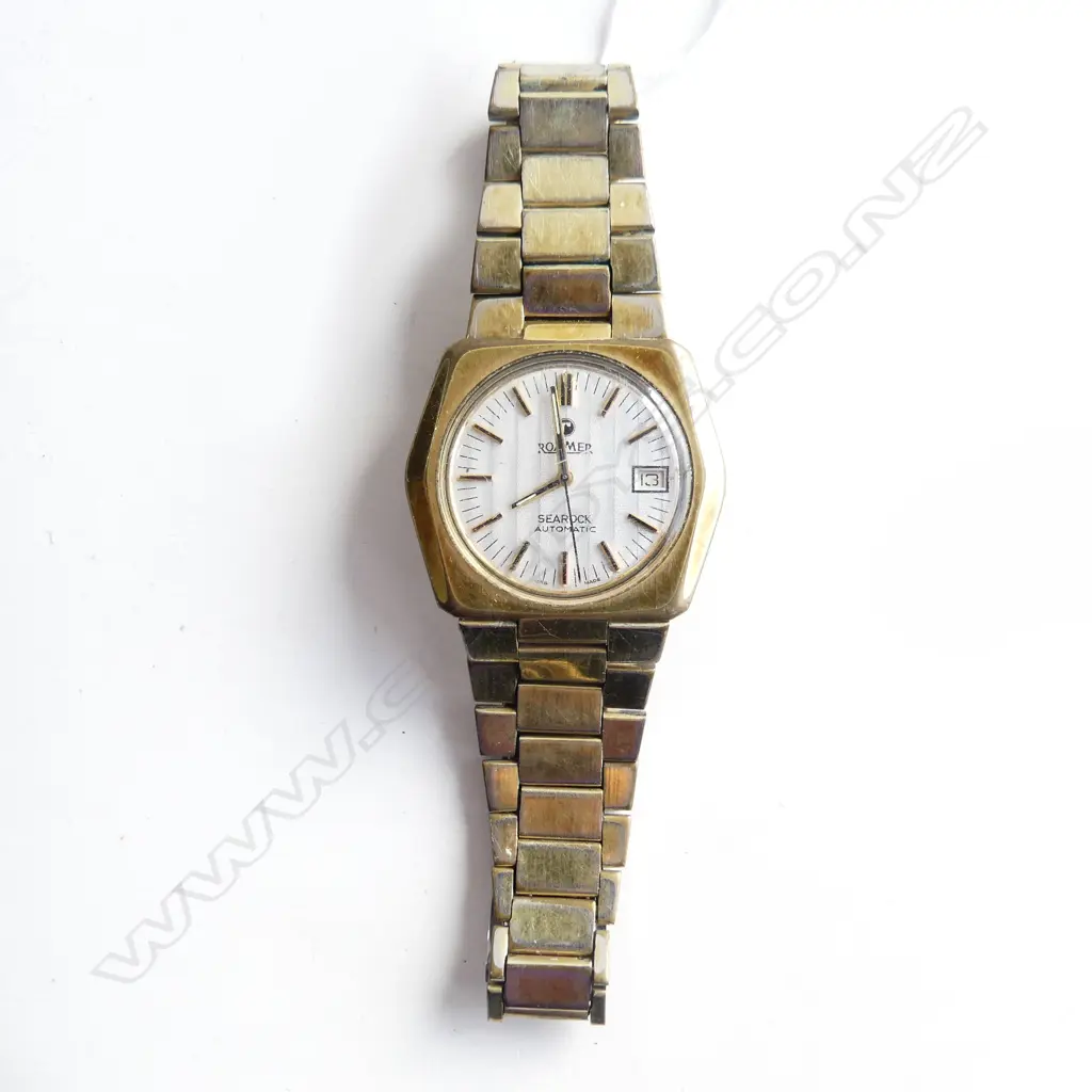 ROAMER 'SEAROCK' AUTO RETRO WRISTWATCH gold plate w some wear Image 1++