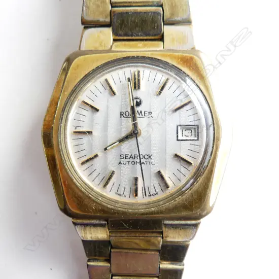 ROAMER 'SEAROCK' AUTO RETRO WRISTWATCH gold plate w some wear