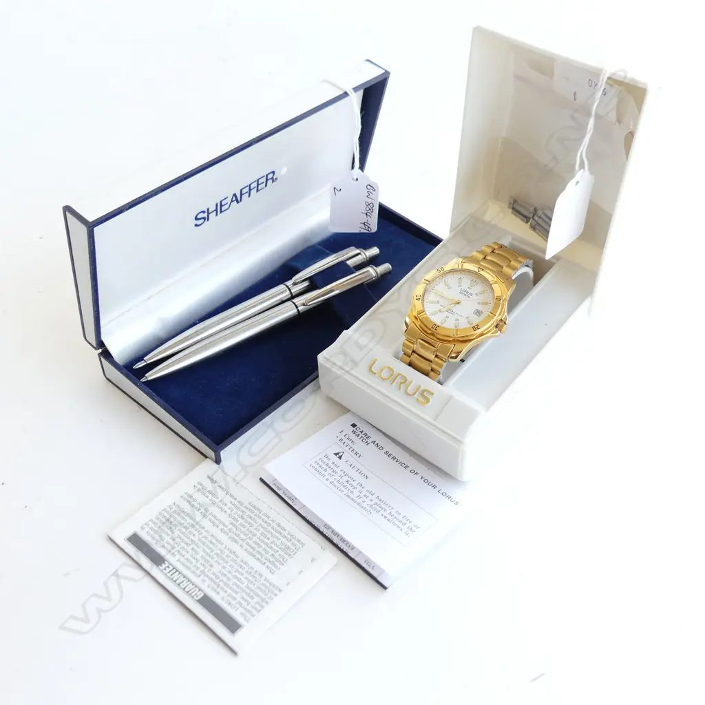 BOXED LORUS GENT'S WATCH & BOXED PR SHEAFFER PENS Image 1++