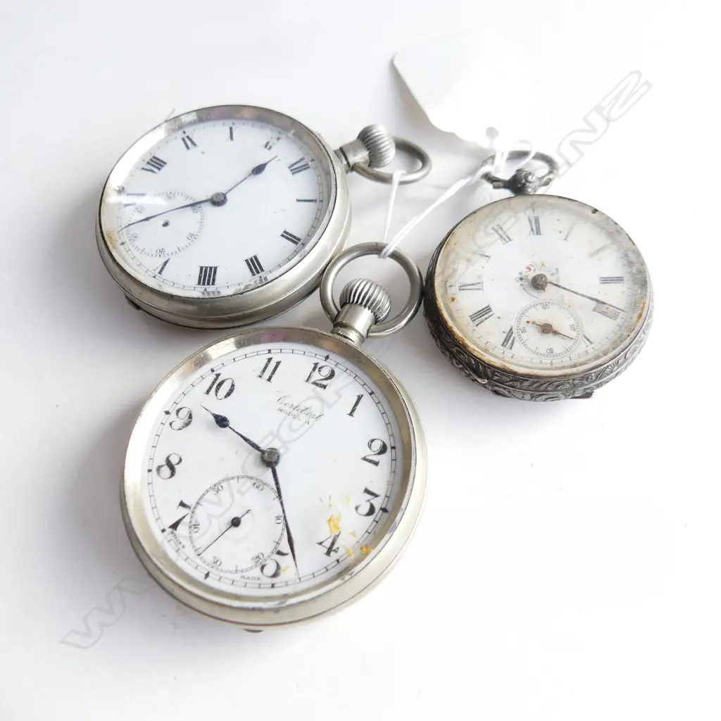 3 VINTAGE OPEN FACE POCKET WATCHES SILVER ETC Image 1++
