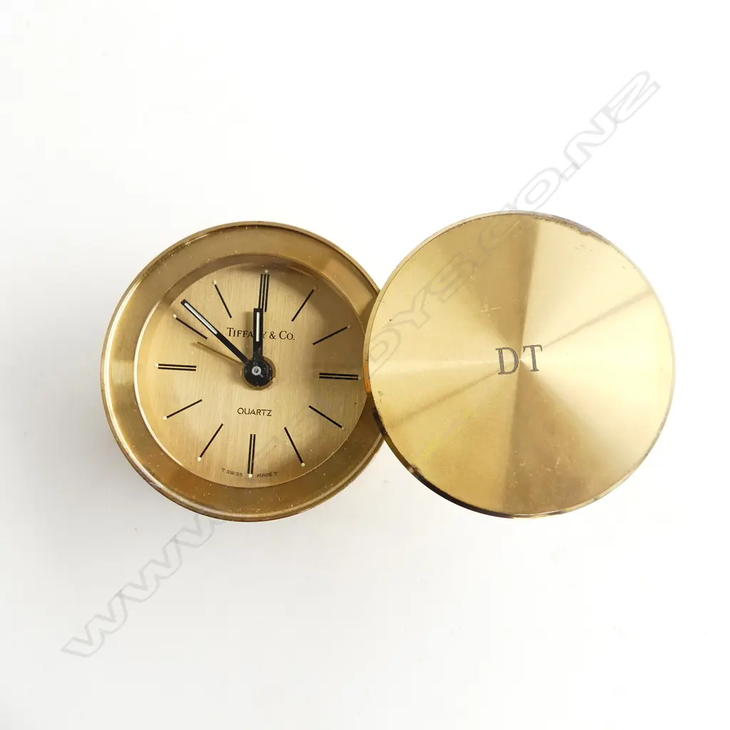 TIFFANY & CO BRASS TRAVEL CLOCK BOA/USA XXIII OLYMPIAD not workin Image 1++