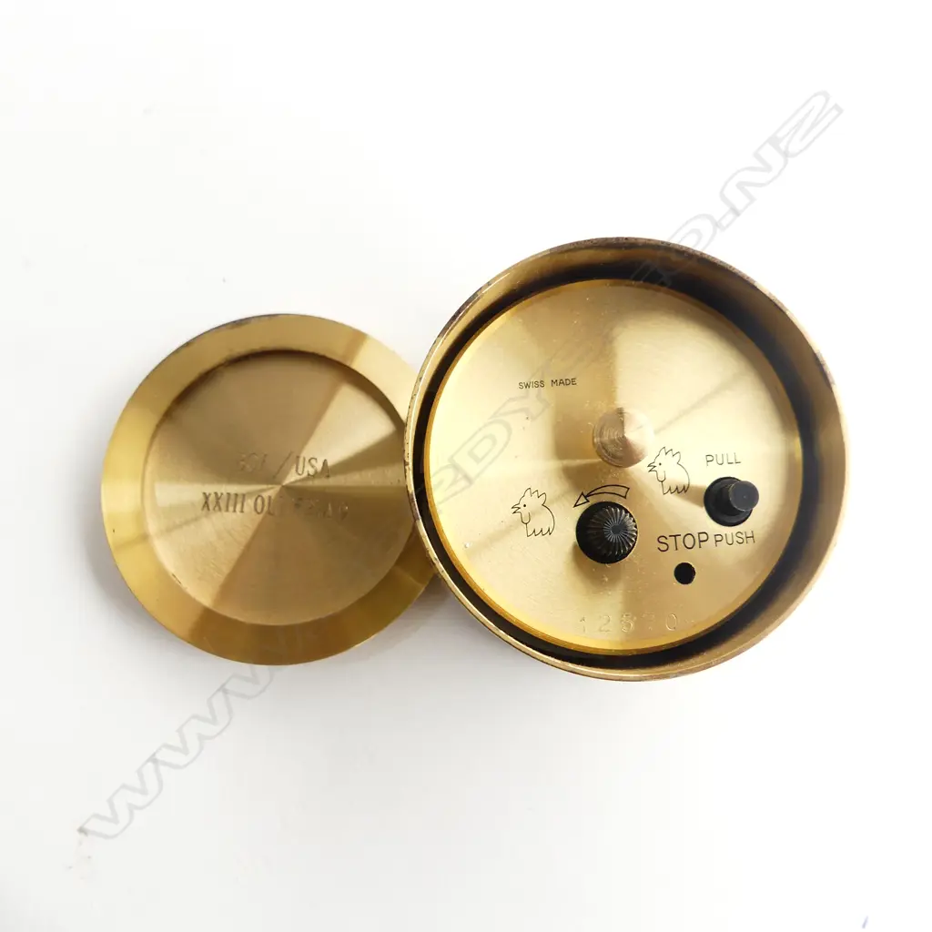 TIFFANY & CO BRASS TRAVEL CLOCK BOA/USA XXIII OLYMPIAD not workin Image 1++