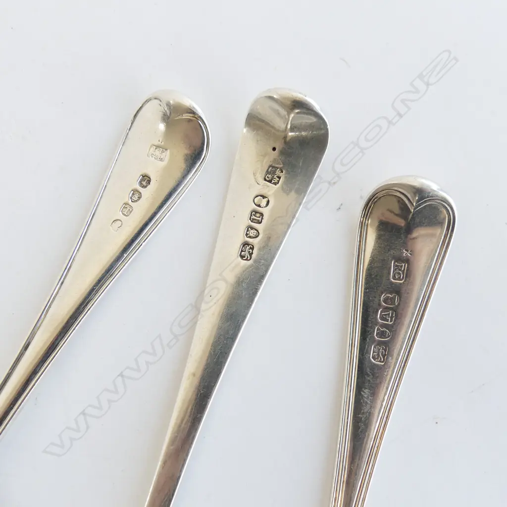 3 GEO.III SILVER OLD ENGLISH & THREAD TABLE SPOONS 212gm. London 1792. 1796. 1814 Image 1++