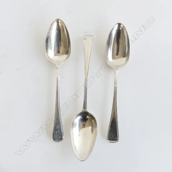 3 GEO.III SILVER OLD ENGLISH & THREAD TABLE SPOONS 212gm. London 1792. 1796. 1814