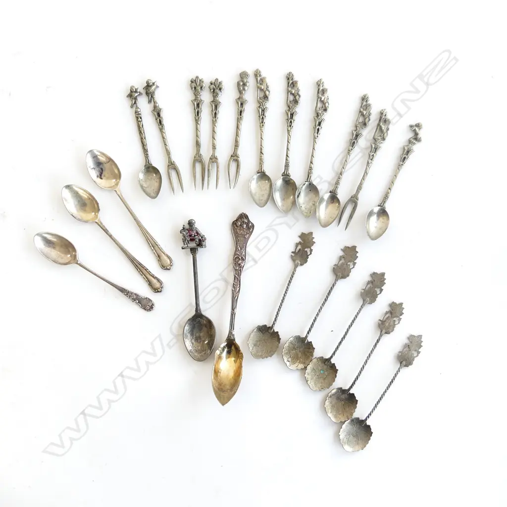 sets THAI SILVER ? TEASPOONS & PICKLE FORKS + 4 SILVER SPOONS Image 1++