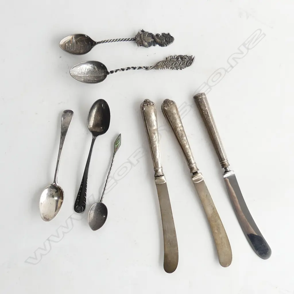 5 ASST STG SILVER COFFEE SPOONS & 3 STG SILVER  PATÉ KNIVES  Image 1++