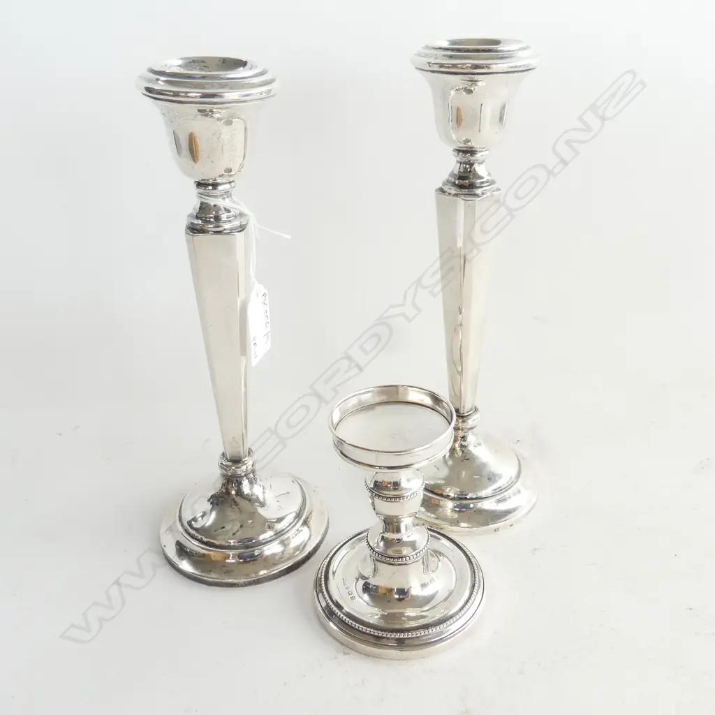 PR STG SILVER CANDLESTICKS B'HAM 1951 H.230mm + CANDLE HOLDER B'HAM 1912  Image 1++