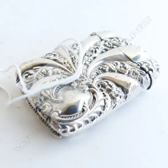 FANCY VICTORIAN SILVER VESTA CASE EMBOSSED BIRMINGHAM 1894