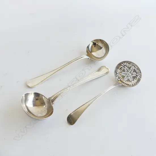 3 SILVER OLD ENGLISH & THREAD LADLES, 2 x WILLIAM IV, London 1837 + 1 x 1842, 233gm