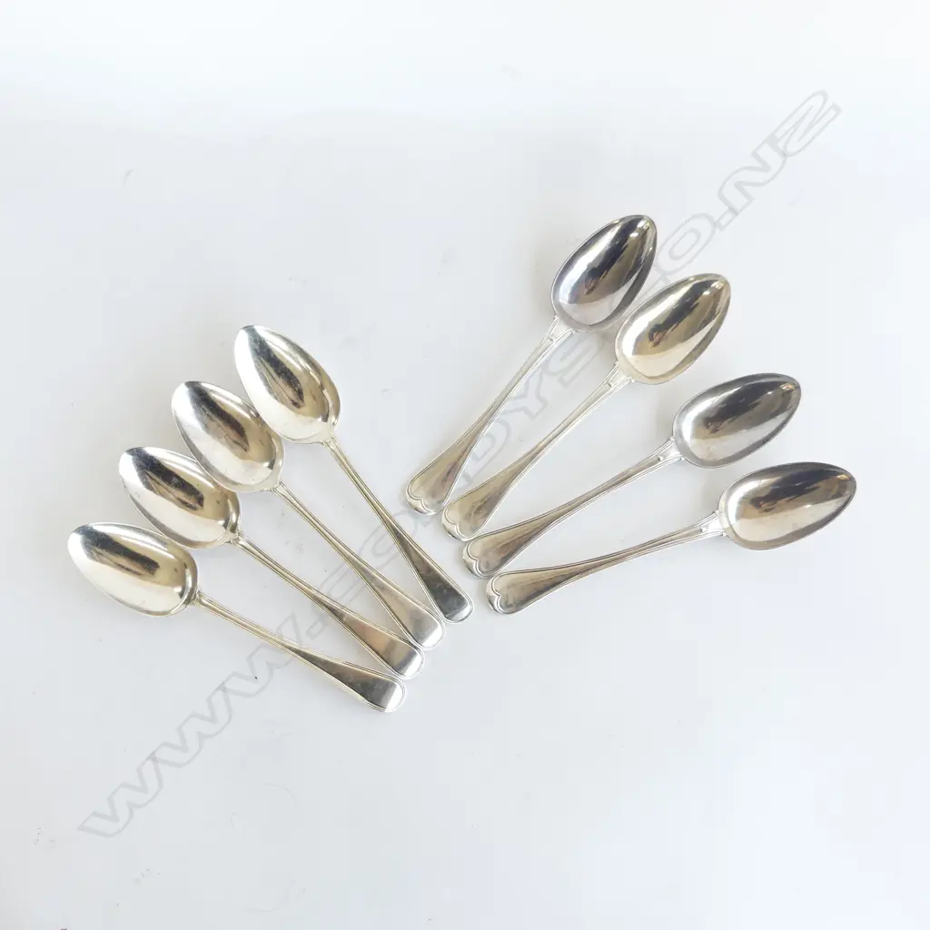 8 VICTORIAN SILVER OLD ENGLISH & THREAD TABLE SPOONS 645gm Image 1++