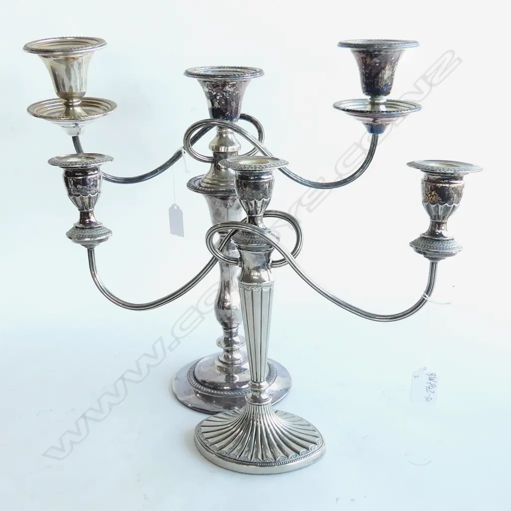 2 SILVER PLATED CANDLEABRA BOTH 3 NOZZLE ONE FALSTAFF BRAND H. 290mm OTHER 360mm  Image 1++