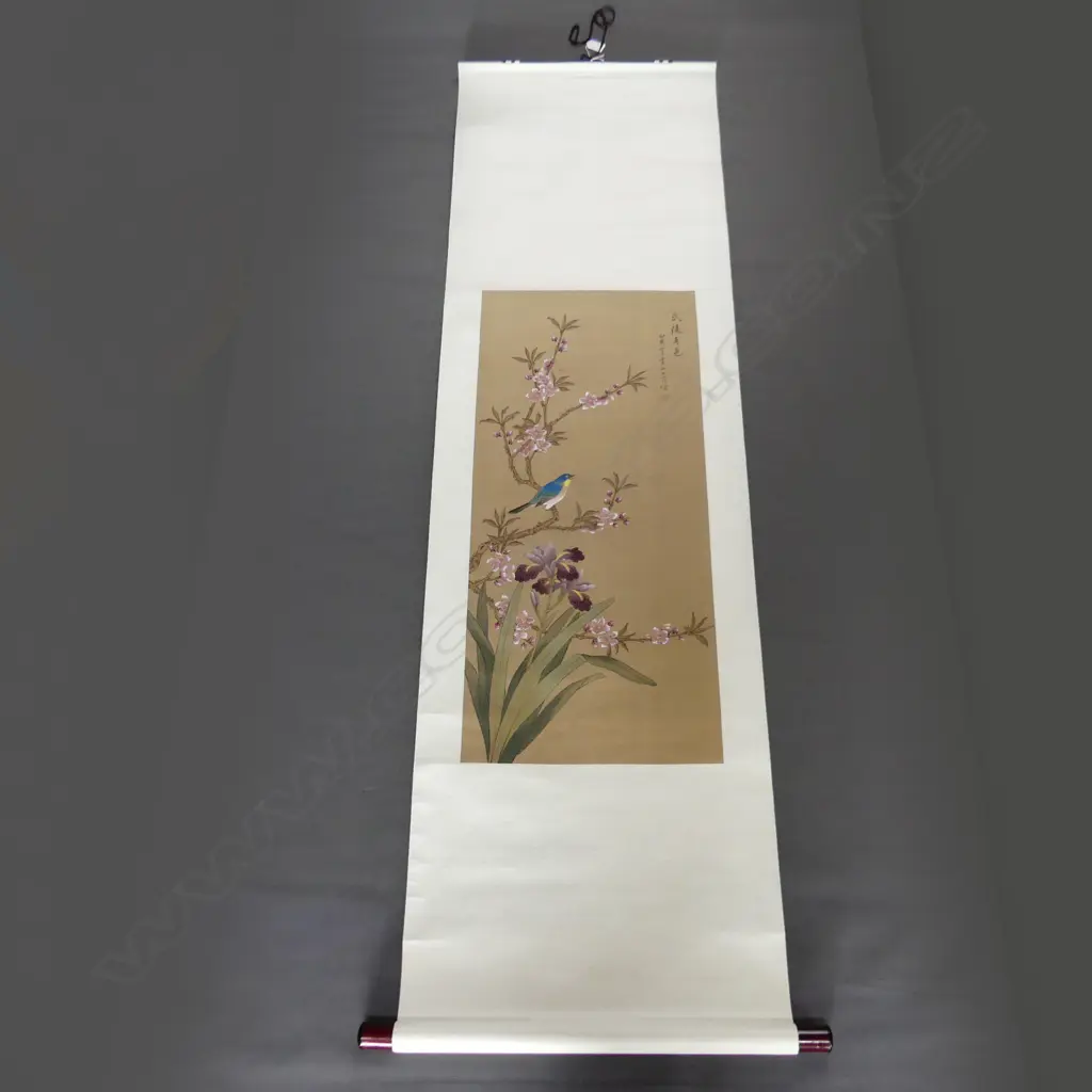 3 OLD ORIENTAL SCROLLS. Running horse + blossom & bird + mountainous landscape Image 1++